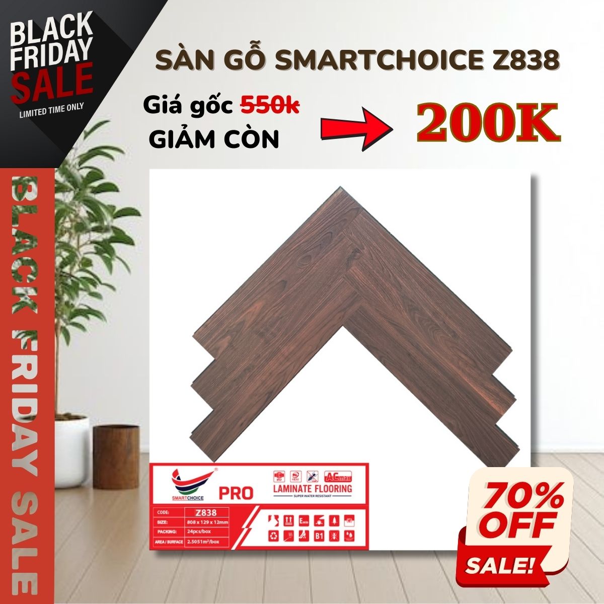 Sàn Gỗ Xương Cá Smartchoice PRO 12mm Z838 Khuyến Mãi