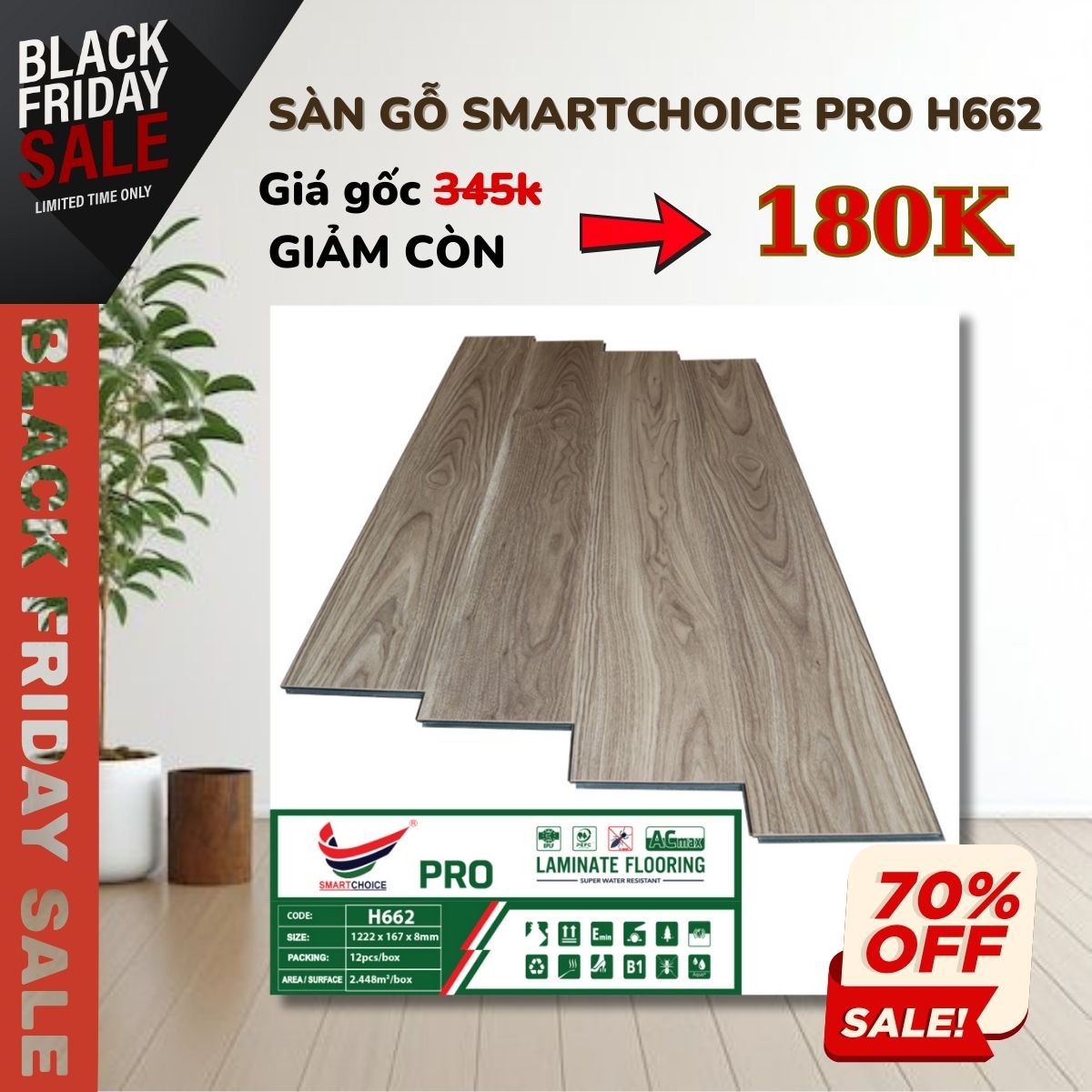 Sàn Gỗ Cốt Xanh Smartchoice PRO 8mm H662 Khuyến Mãi