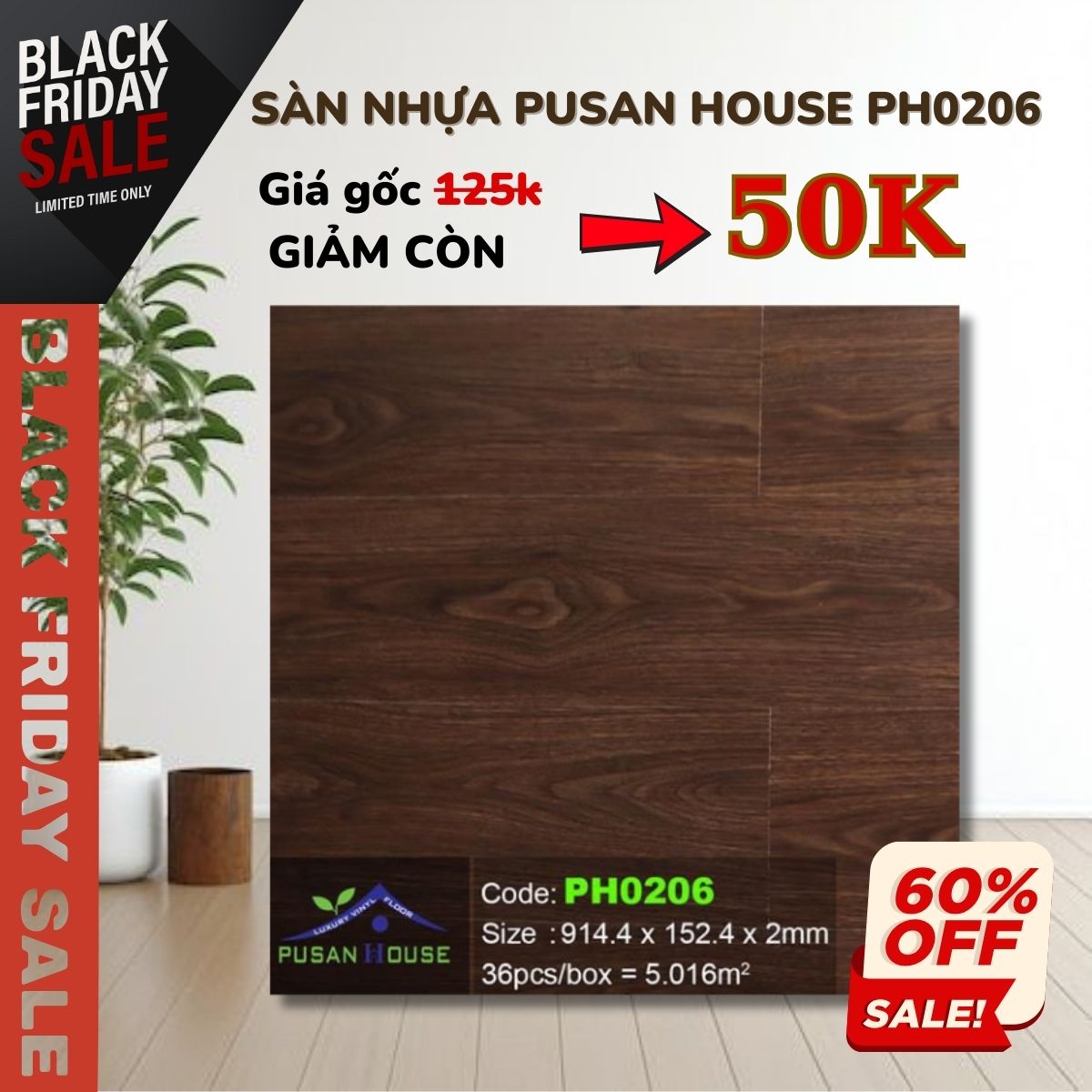 Sàn Nhựa Pusan House PH0206 Khuyến Mãi